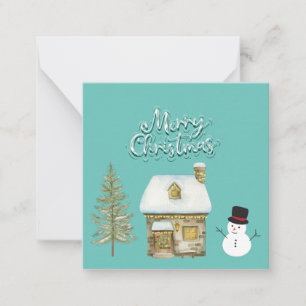 Elegant modern script graphic winter snowman blue note card