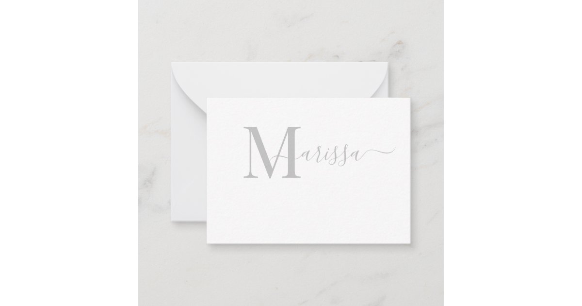 Elegant Modern Script Gray Monogram Name Note Card | Zazzle