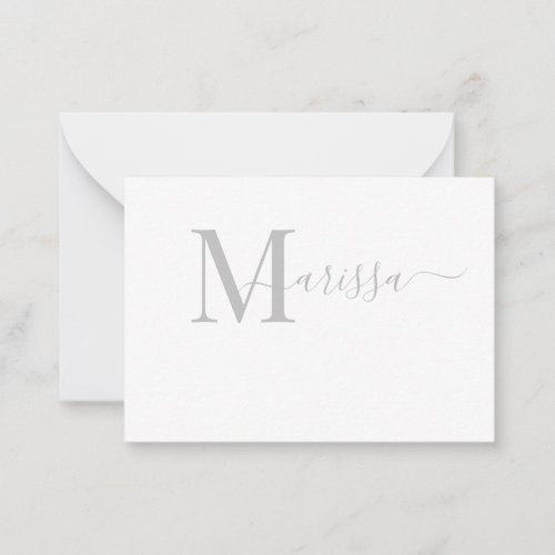 Elegant Modern Script Gray Monogram Name  Note Card