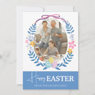 Elegant Modern Script Happy Easter family photo Holiday Card