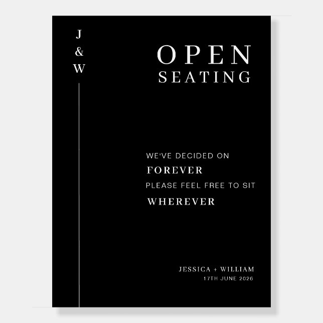 Elegant Modern Script Heart Open Seating Wedding  Foam Board (Front)