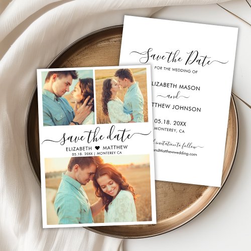 Elegant Modern Script Heart Photo Collage Wedding Save The Date