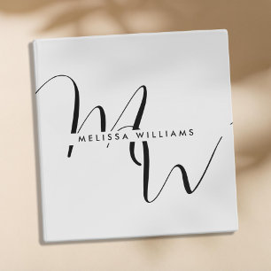 Elegant Modern Script Initial Name Monogram 3 Ring Binder