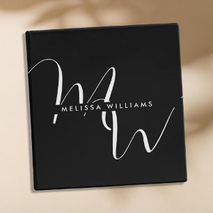 Elegant Modern Script Initial Name Monogram  3 Ring Binder