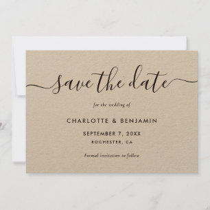 Elegant Modern Script Kraft Paper Wedding Save The Date