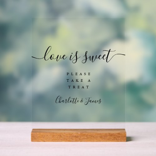 Elegant Modern Script Love Is Sweet Favor Acrylic Sign