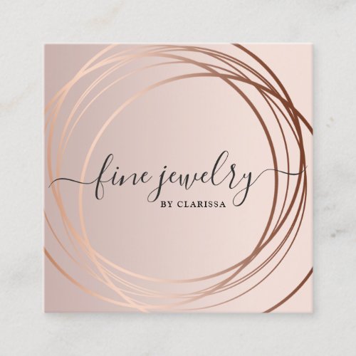 Elegant modern script minimal rose gold jewelry square business card