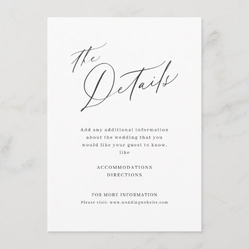 Elegant modern script minimalist wedding details enclosure card