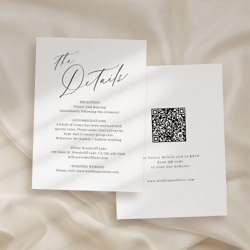 Elegant modern script minimalist wedding details enclosure card