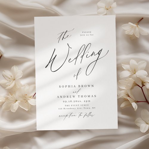 Elegant modern script minimalist wedding invitation