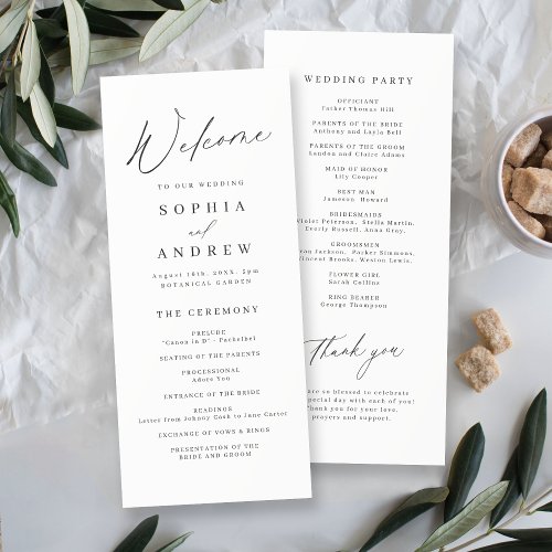 Elegant modern script minimalist wedding  program