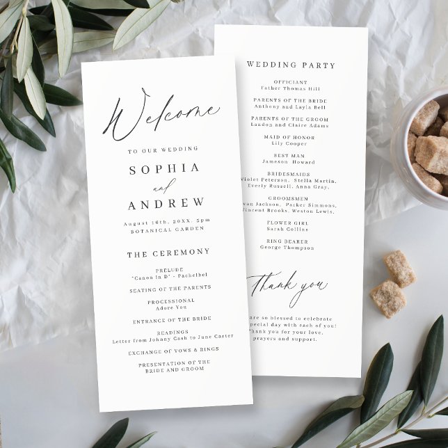 Elegant modern script minimalist wedding  program (Elegant modern script minimalist wedding program)