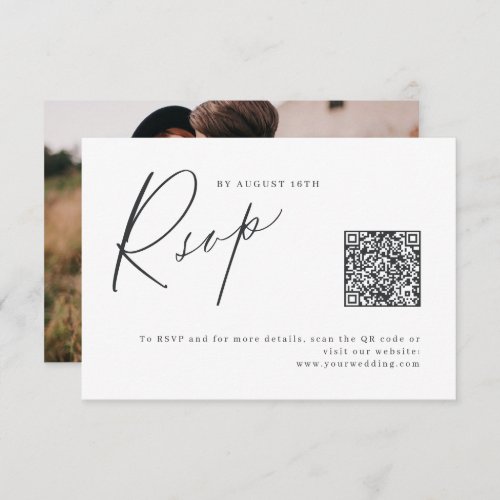 Elegant modern script minimalist wedding QR code RSVP Card
