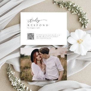 Elegant modern script minimalist wedding QR code RSVP Card