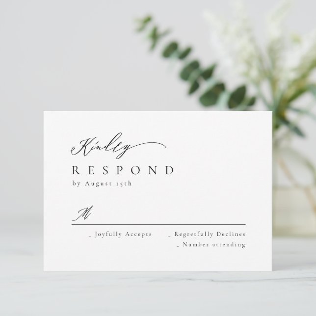 Elegant modern script minimalist wedding RSVP (Standing Front)