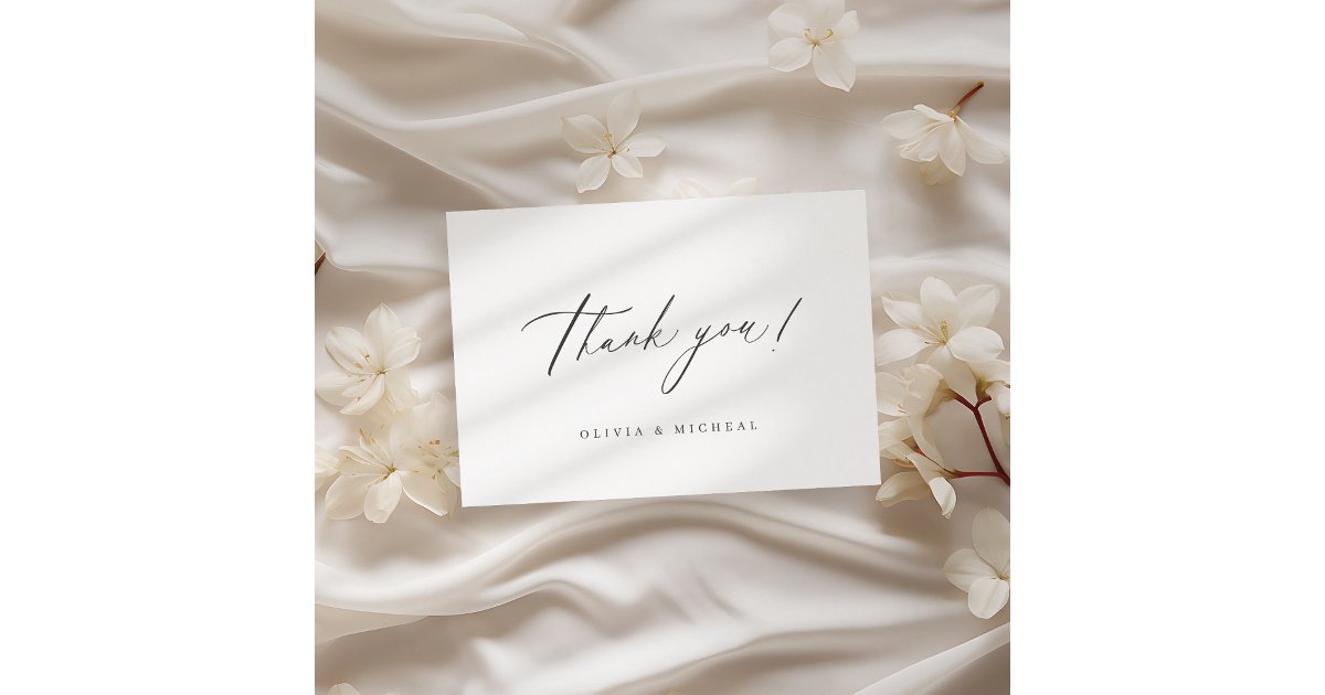 Elegant modern script minimalist wedding thank you card | Zazzle