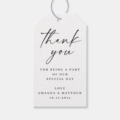 Elegant modern script minimalist wedding thank you gift tags
