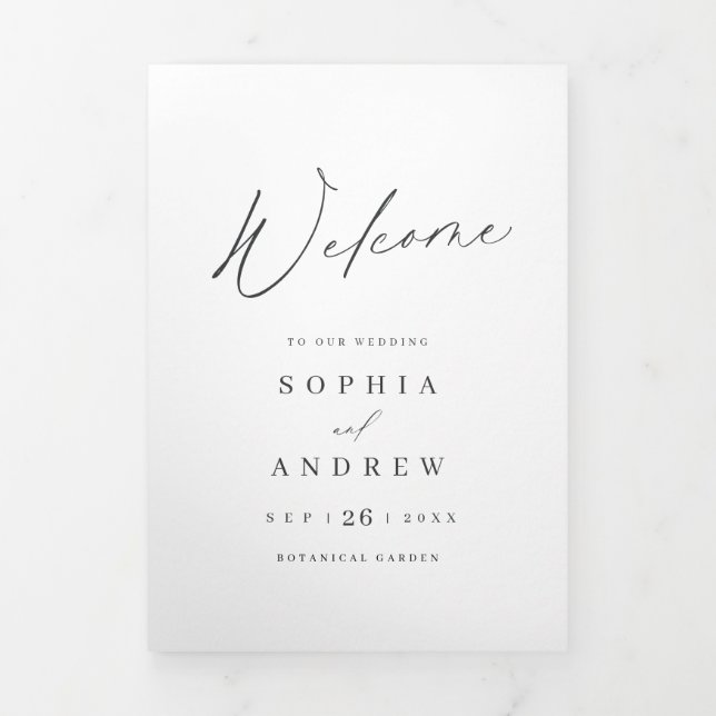 Elegant modern script minimalist wedding  Tri-Fold program (Cover)