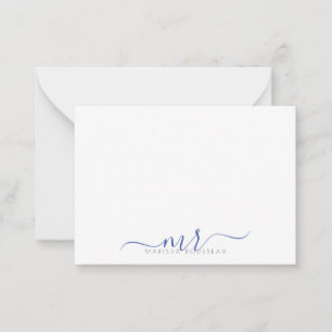 Elegant Modern Script Monogram Blue Initials Note Card