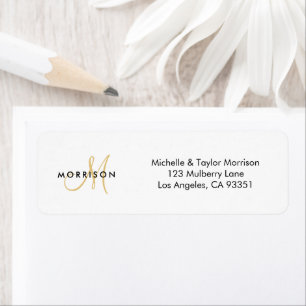 Elegant Modern Script Monogram Gold Return Address Label