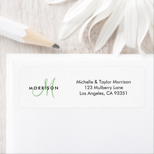 Elegant Modern Script Monogram Green Address Label