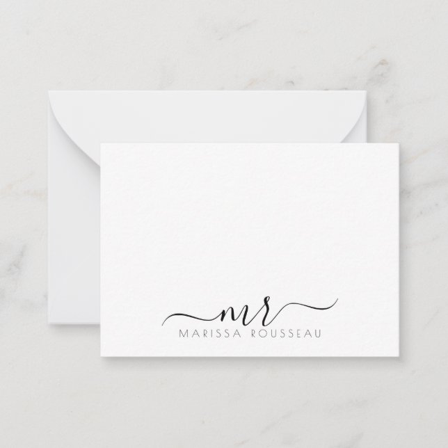 Elegant Modern Script Monogram Initials Note Card (Front)