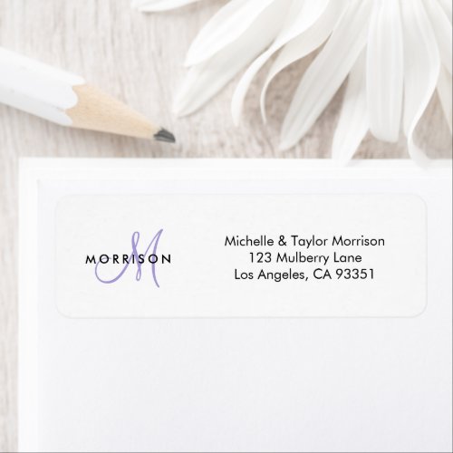 Elegant Modern Script Monogram Lavender Address Label