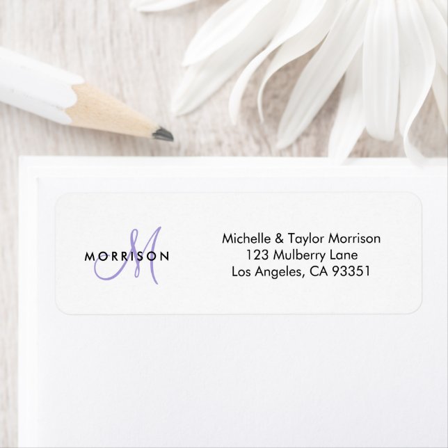 Elegant Modern Script Monogram Lavender Address Label (Insitu)