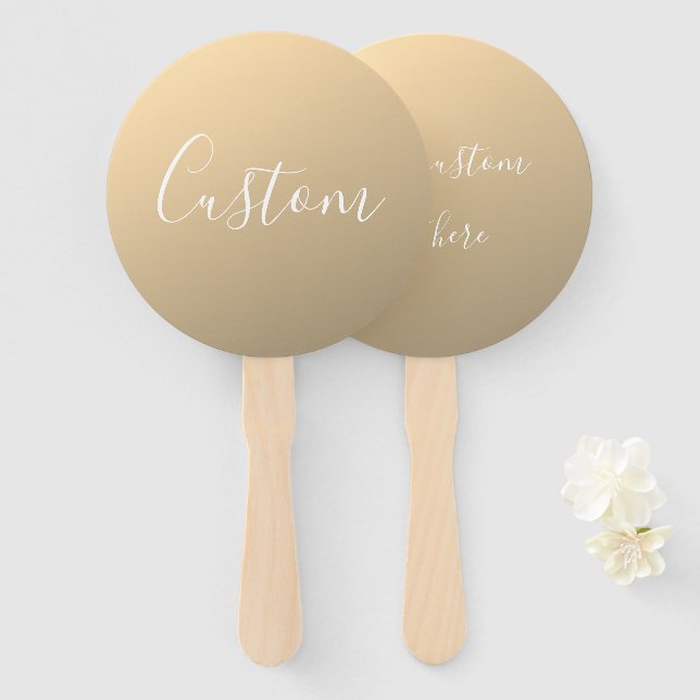 Elegant Modern Script Monogram or Word | Golden Hand Fan (Front and Back)