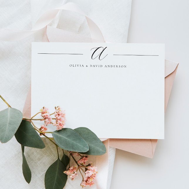 Elegant Modern Script Monogrammed Couple Note Card (Creator Uploaded)