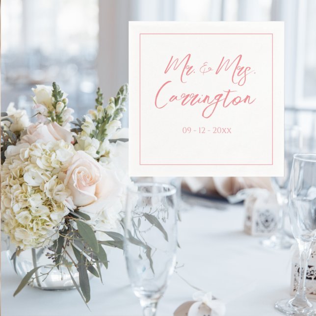 Elegant Modern Script Mr. Mrs. Pink Wedding Napkins (Creator Uploaded)