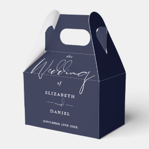 Elegant Modern Script Navy Blue Wedding Favor Boxes