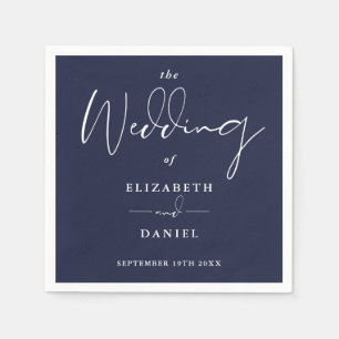 Elegant Modern Script Navy Blue Wedding Napkins