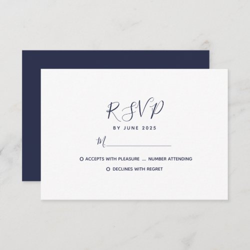 Elegant Modern Script Navy Blue Wedding RSVP Card