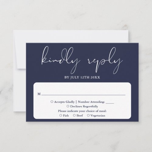 Elegant Modern Script Navy Blue Wedding RSVP Card