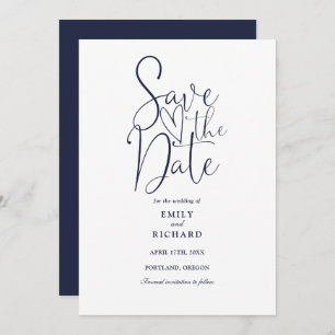 Elegant Modern Script Navy Blue Wedding Save The Date