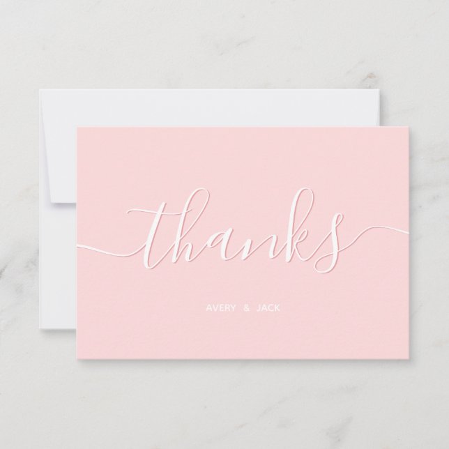 Elegant & Modern Script Navy & Blush Thanks Card (Front)