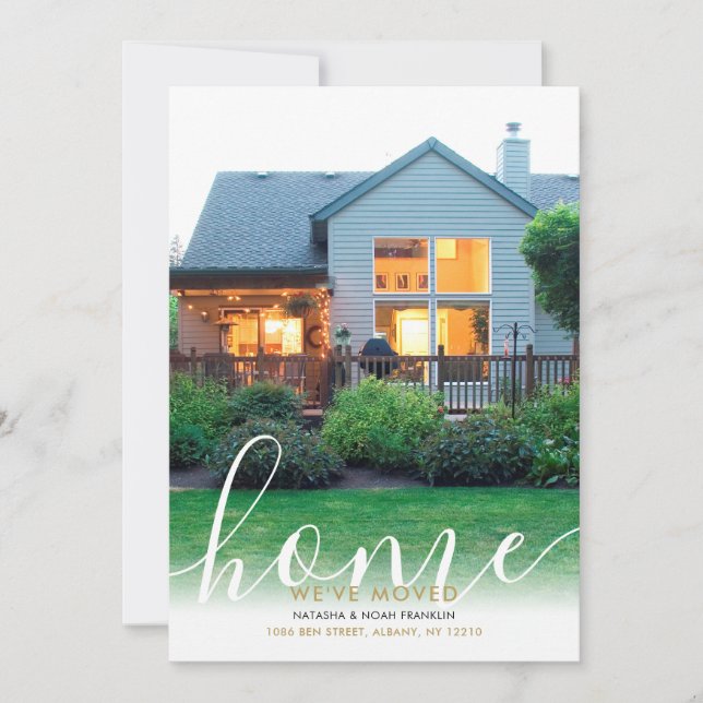 Elegant Modern Script New Home Photo Announcement (Front)