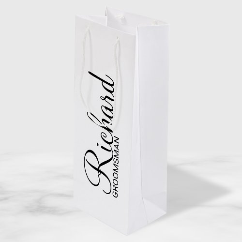 Elegant Modern Script Personalized Groomsman Wine Gift Bag