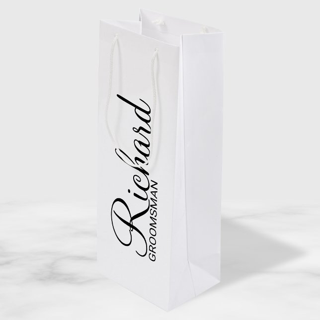 Elegant Modern Script Personalized Groomsman Wine Gift Bag (Creator Uploaded)