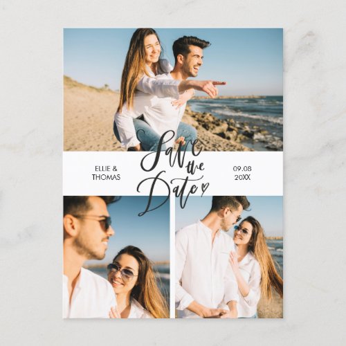 Elegant Modern Script Photo Collage Save the Date Announcement Postcard