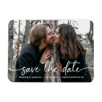 Elegant Modern Script Photo Save The Date Magnet