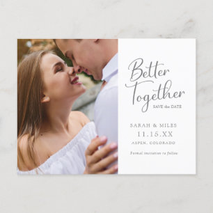Elegant Modern Script Photo Wedding Announcement Postcard