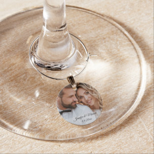 elegant modern script photo wedding favor charm