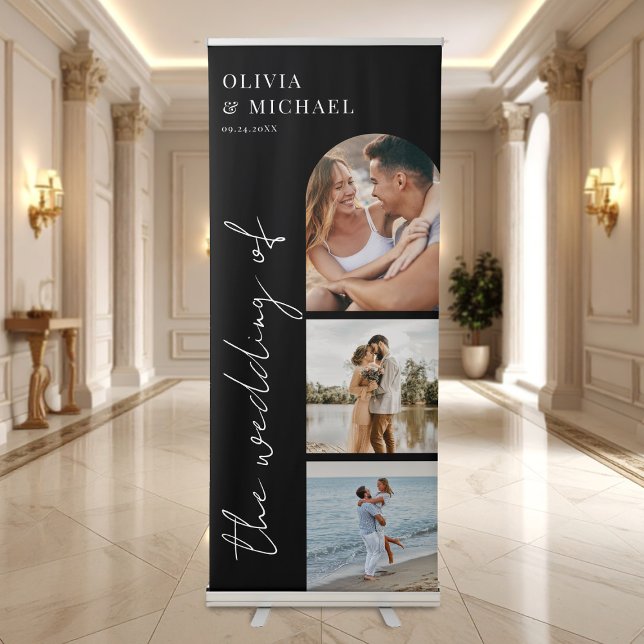 Elegant Modern Script Photo Wedding Retractable Banner (Creator Uploaded)