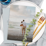Elegant Modern Script Photo Wedding Save The Date<br><div class="desc">Modern script calligraphy with swish tail and your favorite photo wedding announcement save the date card.</div>