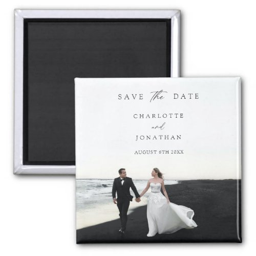 Elegant Modern Script Photo Wedding Save The Date Magnet