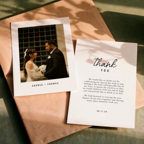 Elegant Modern Script Photo Wedding Thank You Card