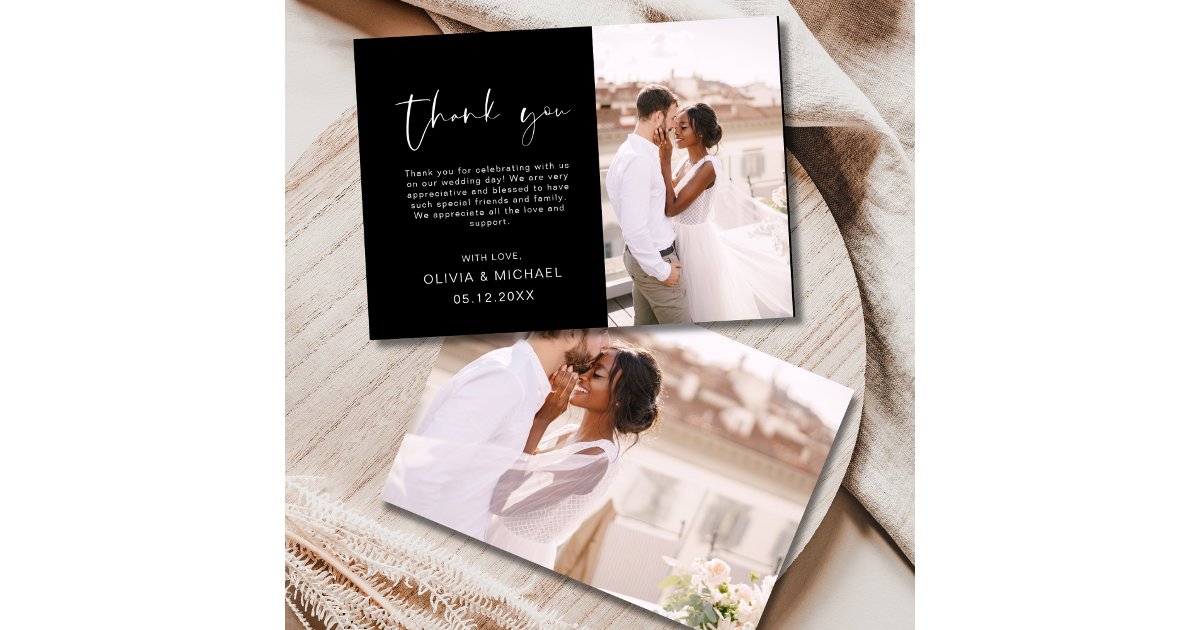 Elegant Modern Script Photo Wedding Thank You Card | Zazzle