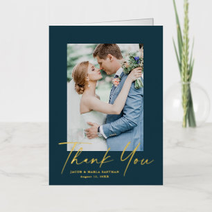 Elegant Modern Script Photo Wedding Thank You Foil Greeting Card